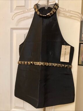 Burberry of London Black gemstone halter top with Gold Stud Trim 
Size 4 
WOMENS